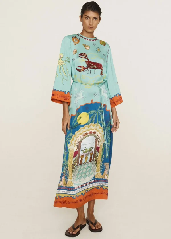 Alémais Surrealist Summer Midi Silk Dress | Dresses