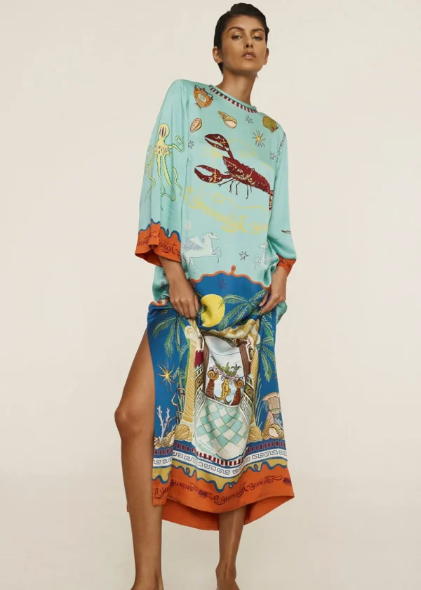 Alémais Surrealist Summer Midi Silk Dress | Dresses
